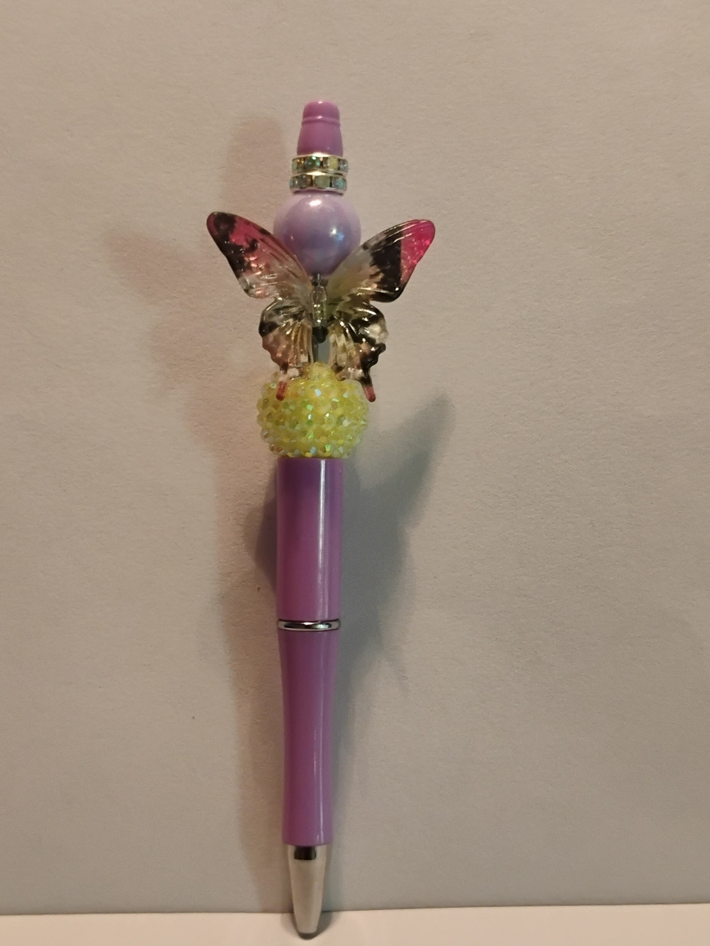 Hand-Crafted Butterfly Top Pink Ballpoint Pen - Stylish Writing Accessory